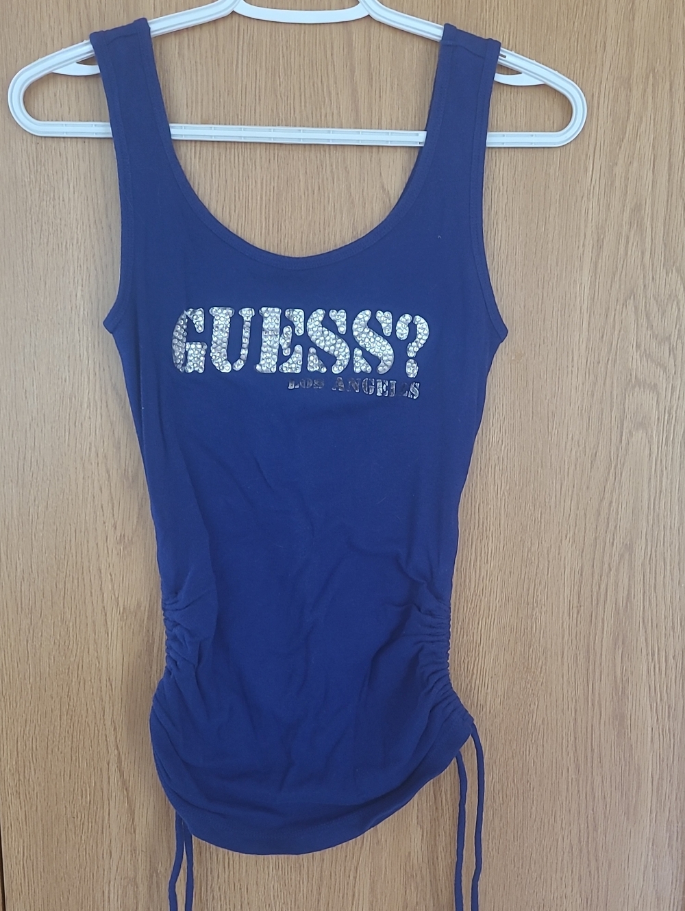 Guess Navy Ruched Tank with Sparkle Logo
